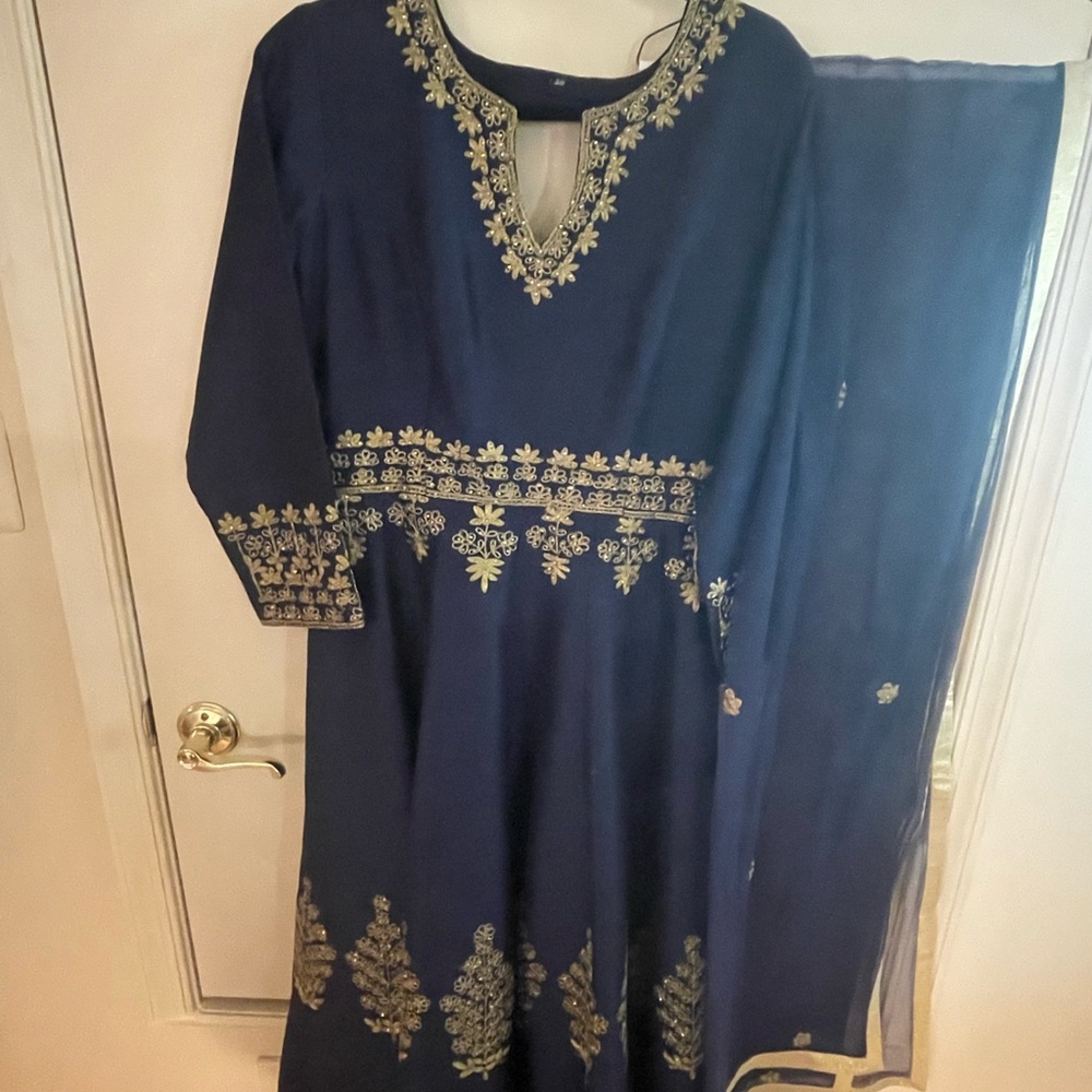 Elegant Navy Blue Embroidered Indian Dress